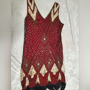 Flapper dress, Red/burgundy & gold. Sz. 3x